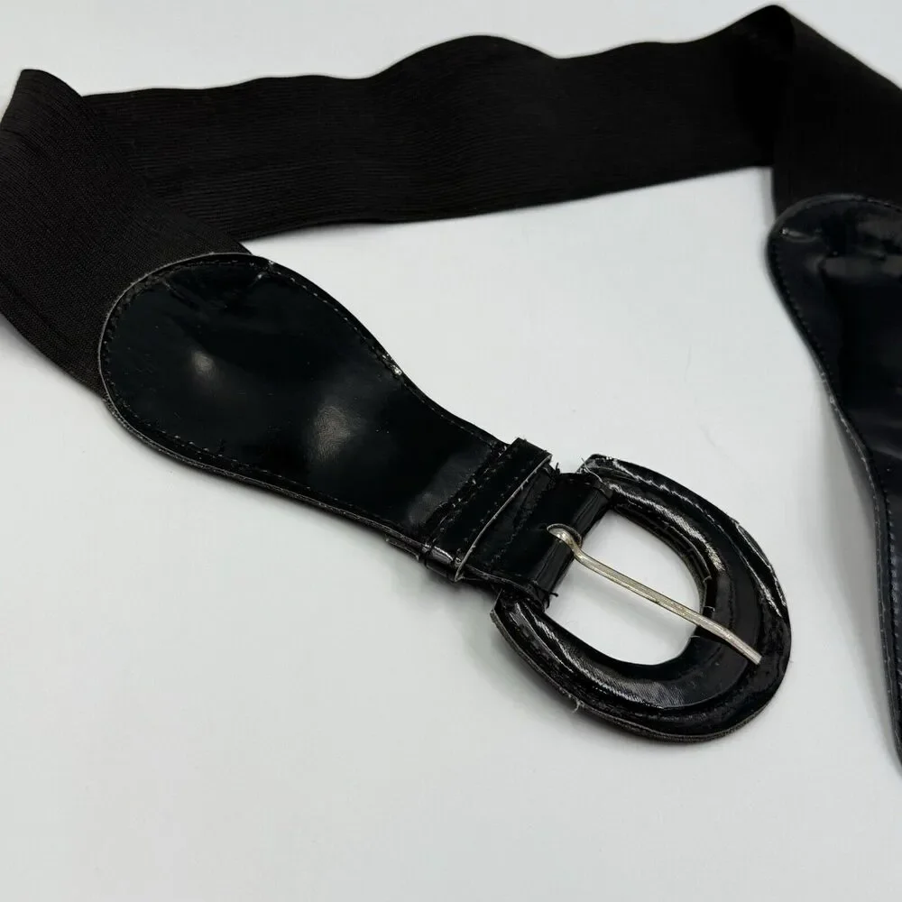 PU Patent Leather Wide Waist Corset Belt Elastic Dress Waist Belt